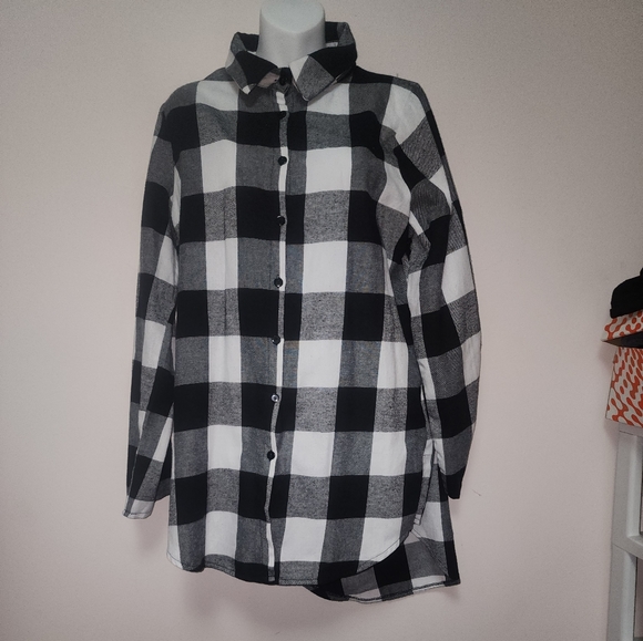 SHEIN Black and White Plaid Flannel Shirt L - Picture 7 of 12